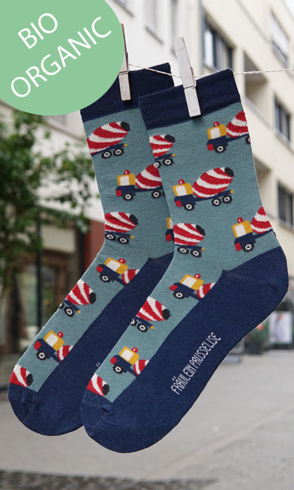 Tolle Herrensocke mit Betonmischermotiv in blau.