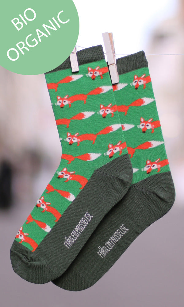 Prusselise Damensocken mit coolem Fuchsmuster in gruen.