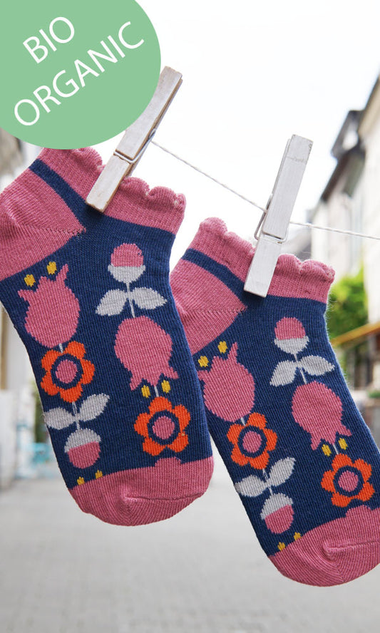 Kindersneaker Tulpen blau rosa, retro und verspielt