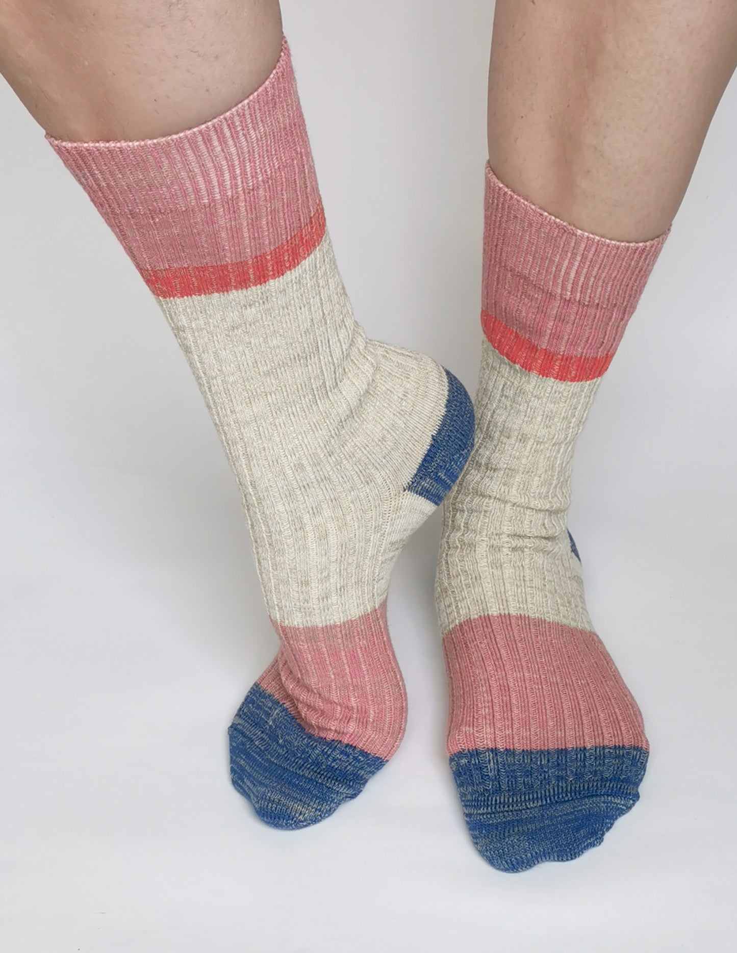 Wunderschöner grobstrck Strumpf aus Baumwolle und Wolle im Colourblock Design