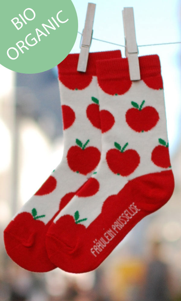 Retro Style Socken aus Biobaumwolle mit Rotem Apfelmotiv