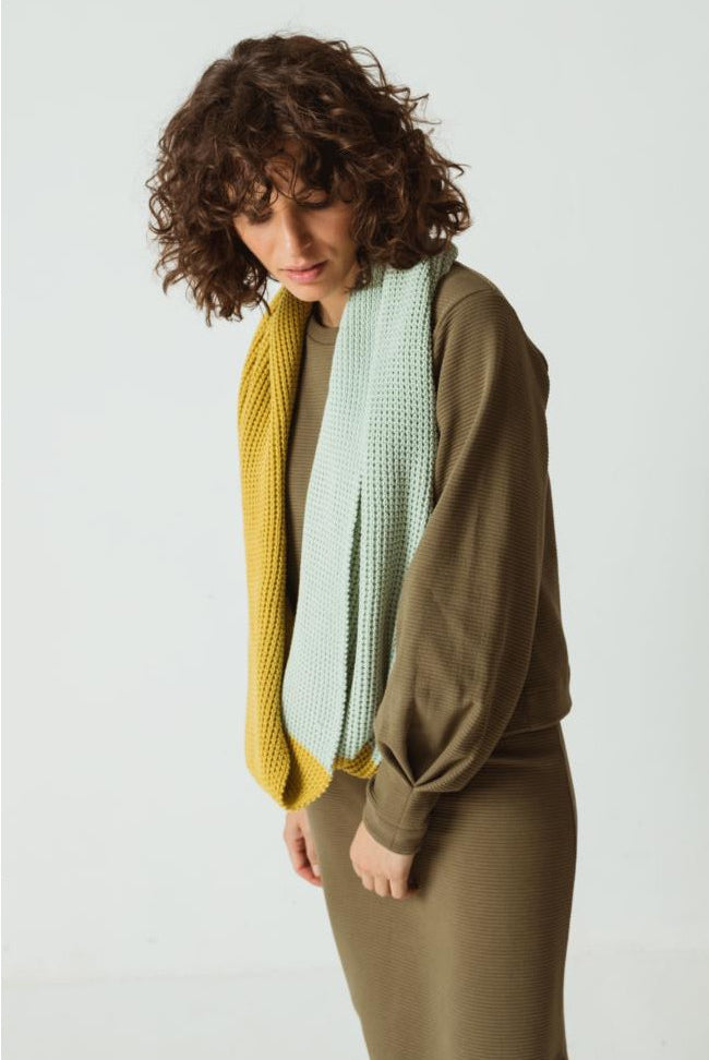 Loop scarf chunky knit mint/mustard by SKFK