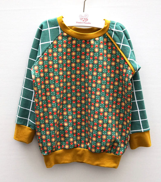 Kinder Sweater Karo retro Blume vorne