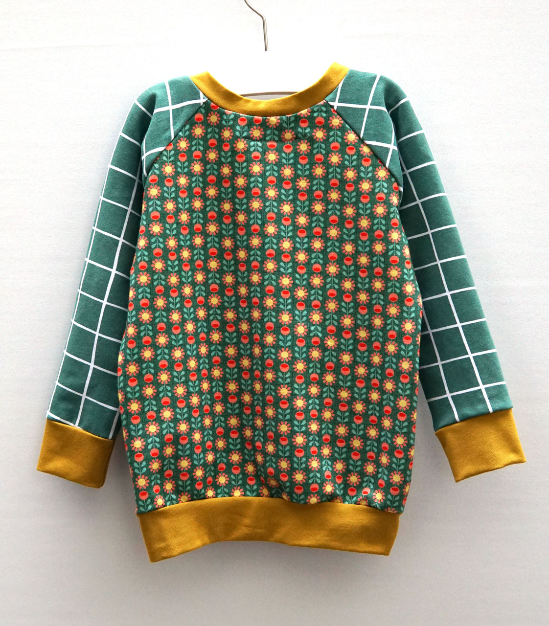 Kinder Sweater Karo retro Blume hinten