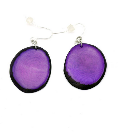 Fair trade earrings made of Tagua nut purple by Mekhada